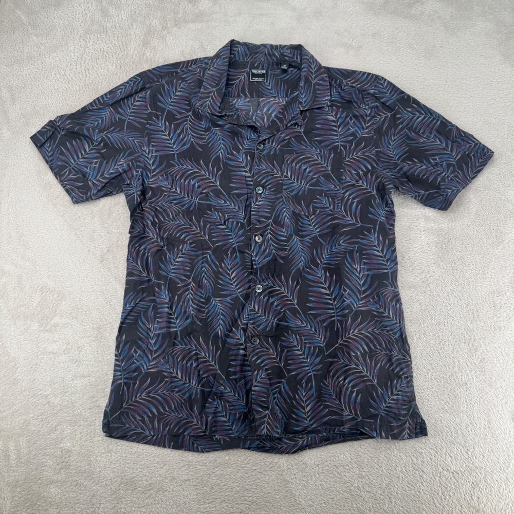 Todd Snyder Mens Medium Black Palm Leaf Short Sleeve Button Down Shirt Preowned